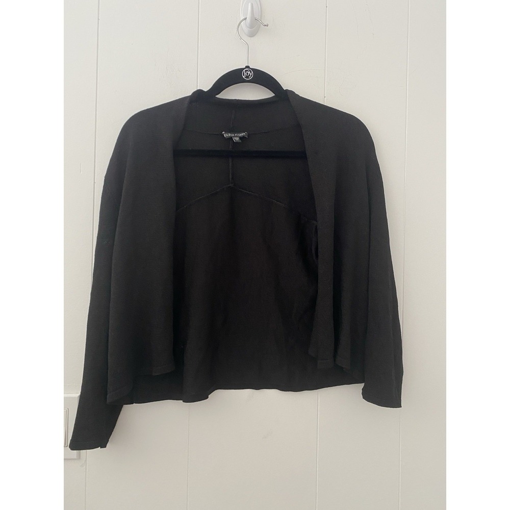 Eileen Fisher Black Viscose Italian Yarn Cropped Cardigan Jacket XS